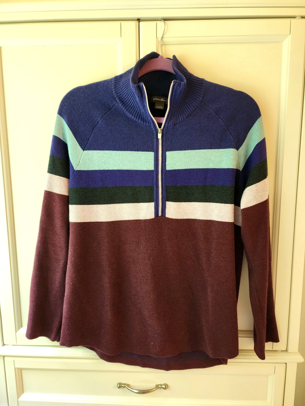 Eddie Bauer Womens 1/2 Zip Pullover Sweater Sz Large Blue Purple Stripe